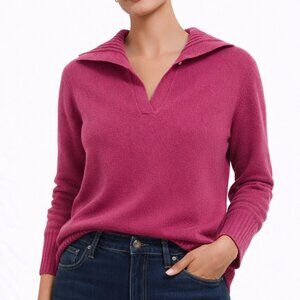 $425 Neiman Marcus VINTAGE Cashmere Sweater 2003 XL Pink Collar Y2K Preppy Luxe
